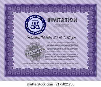 Violet Retro vintage invitation. Modern design. With complex background.  