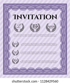 Violet Retro vintage invitation. Money Pattern design. With complex background. Detailed. 