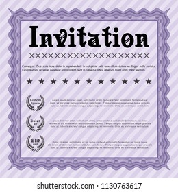 Violet Retro vintage invitation. Money design. Vector illustration. With guilloche pattern and background. 