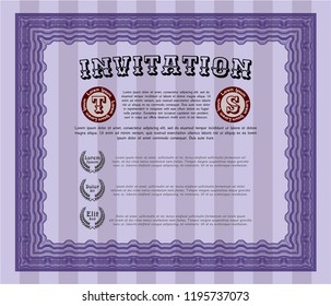 Violet Retro vintage invitation. Money Pattern design. Complex background. Detailed. 