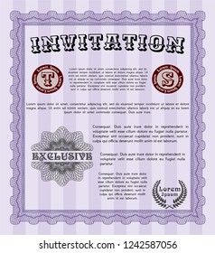 Violet Retro vintage invitation. Money style design. Complex background. Detailed. 