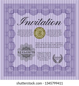 Violet Retro vintage invitation. Money Pattern. Vector illustration. Easy to print. 
