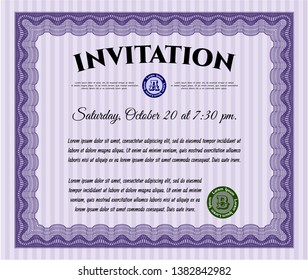 Violet Retro vintage invitation. Money design. With linear background. Customizable, Easy to edit and change colors. 