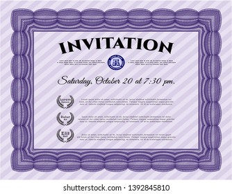 Violet Retro vintage invitation. Money Pattern. Complex background. Detailed. 