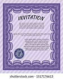 Violet Retro vintage invitation. Money design. Customizable, Easy to edit and change colors. With complex background. 