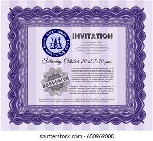 Violet Retro vintage invitation. Money Pattern. Vector illustration. With linear background. 