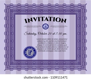 Violet Retro vintage invitation. Nice design. With great quality guilloche pattern. Customizable, Easy to edit and change colors. 