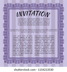 Violet Retro vintage invitation. Nice design. Printer friendly. Customizable, Easy to edit and change colors. 