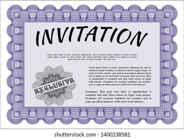 Violet Retro vintage invitation. Nice design. Customizable, Easy to edit and change colors. With guilloche pattern. 
