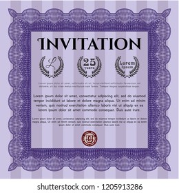 Violet Retro vintage invitation. Perfect design. With linear background. Customizable, Easy to edit and change colors. 