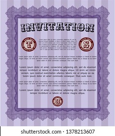 Violet Retro vintage invitation. Perfect design. Customizable, Easy to edit and change colors. With guilloche pattern. 