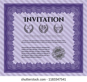 Violet Retro vintage invitation. Printer friendly. Superior design. Customizable, Easy to edit and change colors. 