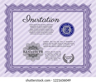 Violet Retro vintage invitation. Printer friendly. Vector illustration. Money style design. 