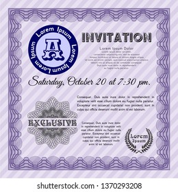 Violet Retro vintage invitation. Printer friendly. Customizable, Easy to edit and change colors. Artistry design. 