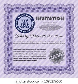 Violet Retro vintage invitation. Printer friendly. Elegant design. Vector illustration. 