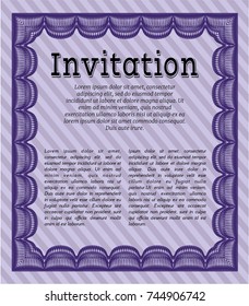 Violet Retro vintage invitation. Printer friendly. Artistry design. Detailed. 