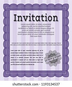 Violet Retro vintage invitation. Sophisticated design. Detailed. With great quality guilloche pattern. 