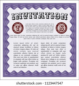 Violet Retro vintage invitation. Superior design. Customizable, Easy to edit and change colors. With guilloche pattern and background. 