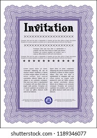 Violet Retro vintage invitation. Superior design. Vector illustration. With complex linear background. 