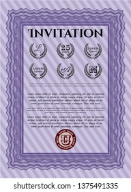 Violet Retro vintage invitation. Superior design. Vector illustration. Printer friendly. 