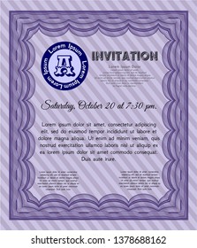Violet Retro vintage invitation. Superior design. Detailed. With guilloche pattern. 