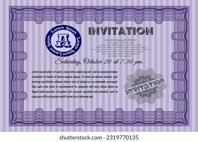 Violet Retro vintage invitation template. Cordial design. With quality background. Detailed. 