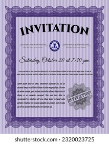Violet Retro vintage invitation template. Elegant design. With complex background. Customizable, Easy to edit and change colors. 