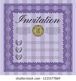 Violet Retro vintage invitation. Vector illustration. With great quality guilloche pattern. Lovely design. 