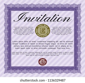 Violet Retro vintage invitation. Vector illustration. With complex background. Cordial design. 