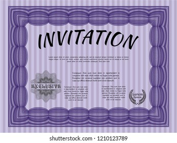 Violet Retro vintage invitation. Vector illustration. With linear background. Money Pattern. 