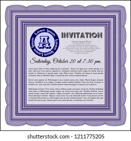 Violet Retro vintage invitation. Vector illustration. Complex background. Money Pattern design. 