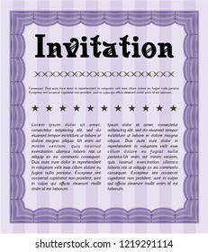 Violet Retro vintage invitation. Vector illustration. With linear background. Good design. 