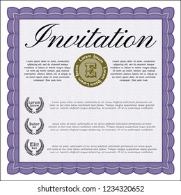 Violet Retro vintage invitation. Vector illustration. With linear background. Perfect design. 