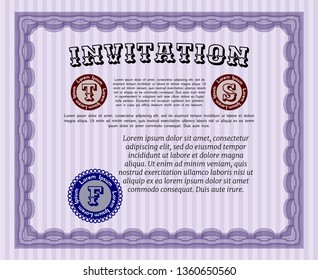 Violet Retro vintage invitation. Vector illustration. Printer friendly. Money style design. 
