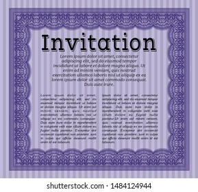Violet Retro vintage invitation. Vector illustration. With linear background. Money Pattern. 