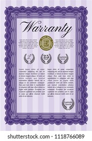 Violet Retro vintage Warranty Certificate. With guilloche pattern and background. Retro design. Vector illustration. 