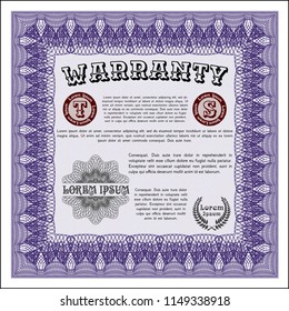 Violet Retro vintage Warranty Certificate. Money design. Printer friendly. Detailed. 