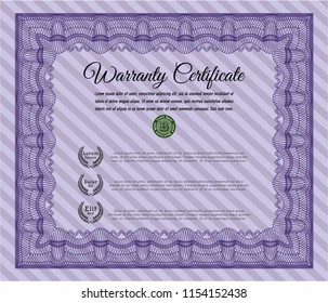 Violet Retro vintage Warranty Certificate. Vector illustration. Complex background. Superior design. 