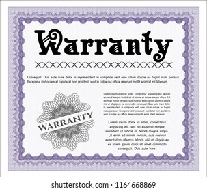 Violet Retro vintage Warranty Certificate. Money style design. Customizable, Easy to edit and change colors. With linear background. 