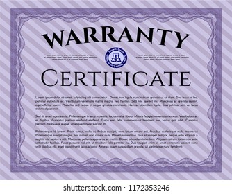Violet Retro vintage Warranty Certificate. With linear background. Vector illustration. Retro design. 