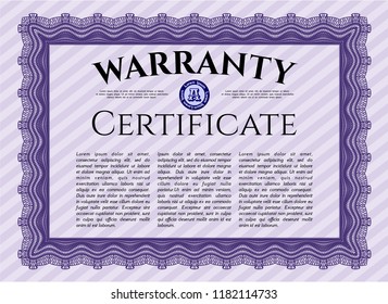 Violet Retro vintage Warranty Certificate. Perfect design. Detailed. With linear background. 