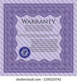Violet Retro vintage Warranty Certificate. Lovely design. Detailed. With great quality guilloche pattern. 