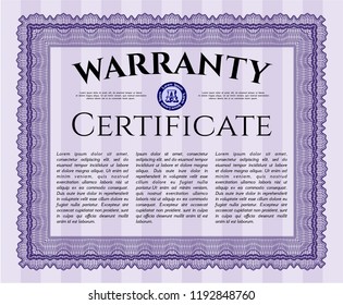 Violet Retro vintage Warranty Certificate. With background. Money design. Vector illustration. 