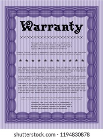 Violet Retro vintage Warranty Certificate. Money style design. With quality background. Detailed. 