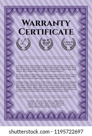 Violet Retro vintage Warranty Certificate. Customizable, Easy to edit and change colors. With background. Sophisticated design. 