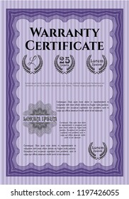Violet Retro vintage Warranty Certificate. Vector illustration. With linear background. Elegant design. 