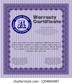 Violet Retro vintage Warranty Certificate. Beauty design. Vector illustration. With guilloche pattern. 