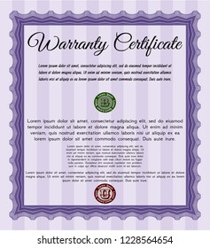 Violet Retro vintage Warranty Certificate. Money design. Detailed. With background. 