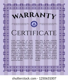 Violet Retro vintage Warranty Certificate. Vector illustration. With complex background. Money design. 