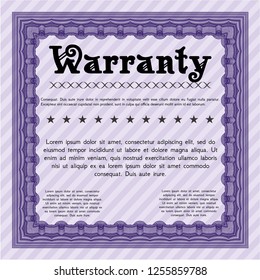 Violet Retro vintage Warranty Certificate. Retro design. With complex background. Customizable, Easy to edit and change colors. 